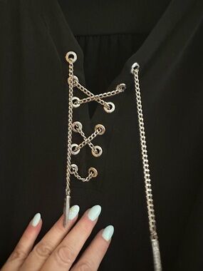Michael Kors Black Midi Dress with Silver Chain Detailing
